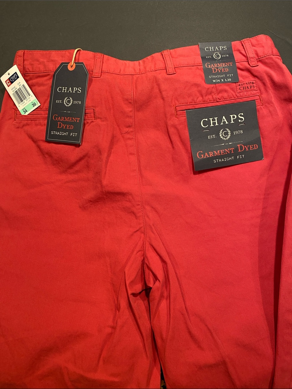 Chaps Men's Garment-Dyed Straight Fit Red Chinos
